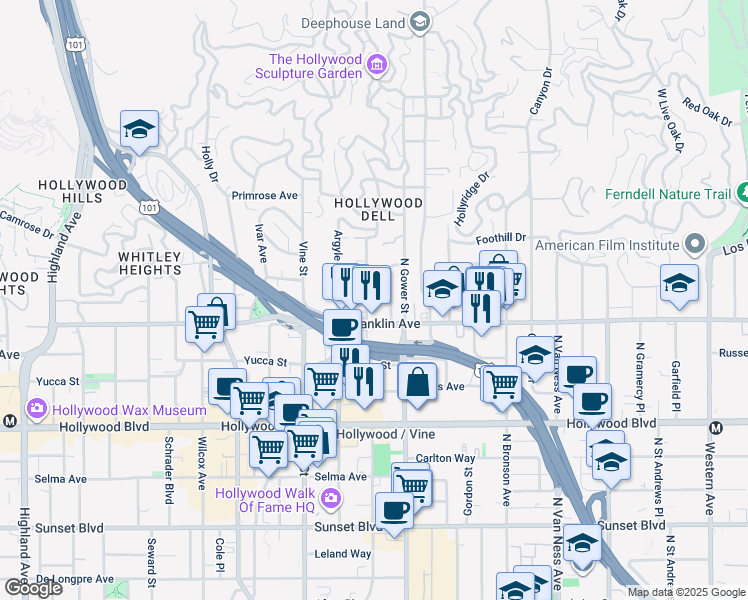 map of restaurants, bars, coffee shops, grocery stores, and more near 1907 Carmen Avenue in Los Angeles