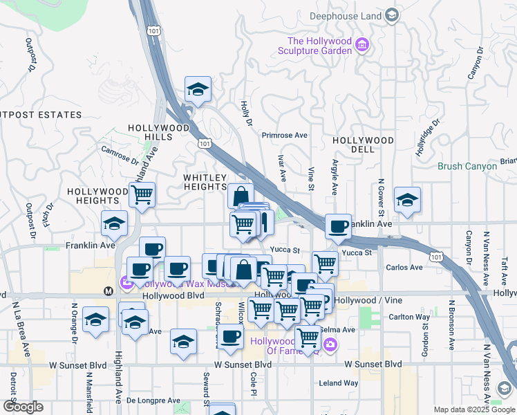 map of restaurants, bars, coffee shops, grocery stores, and more near in Los Angeles