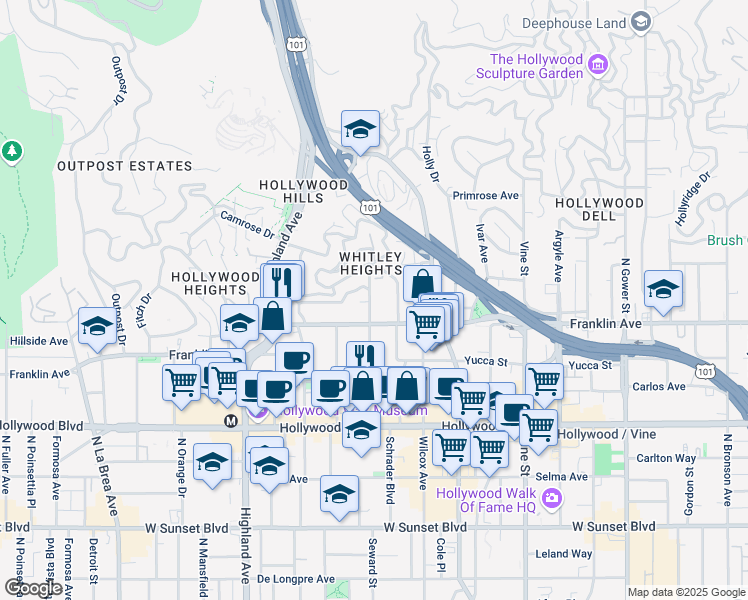 map of restaurants, bars, coffee shops, grocery stores, and more near in Los Angeles
