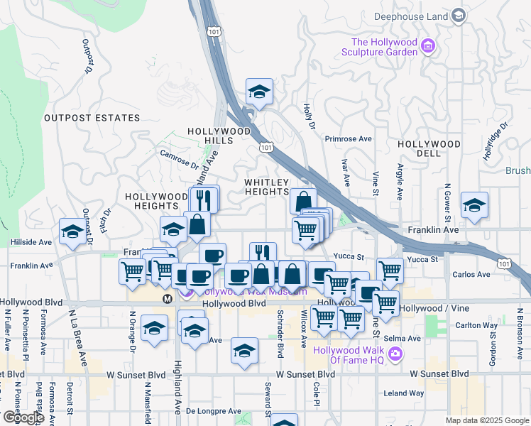 map of restaurants, bars, coffee shops, grocery stores, and more near in Los Angeles