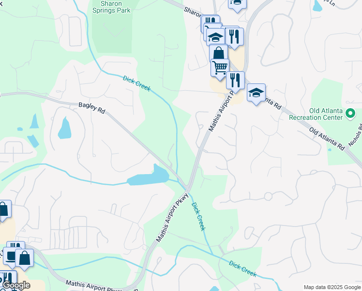 map of restaurants, bars, coffee shops, grocery stores, and more near 2740 Luberon Lane in Cumming