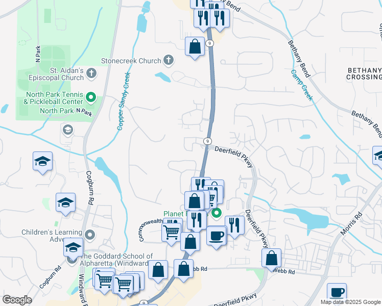 map of restaurants, bars, coffee shops, grocery stores, and more near 13408 Gardiner Lane in Milton