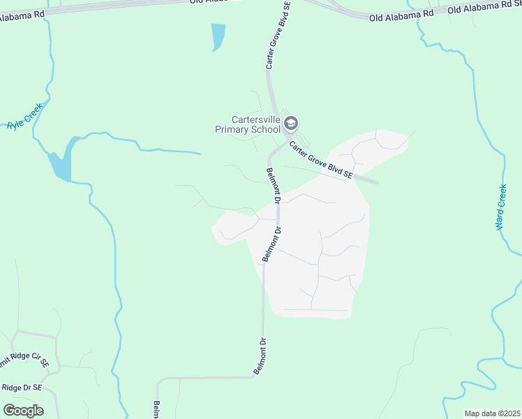 map of restaurants, bars, coffee shops, grocery stores, and more near 9 Grove Pointe Way in Cartersville