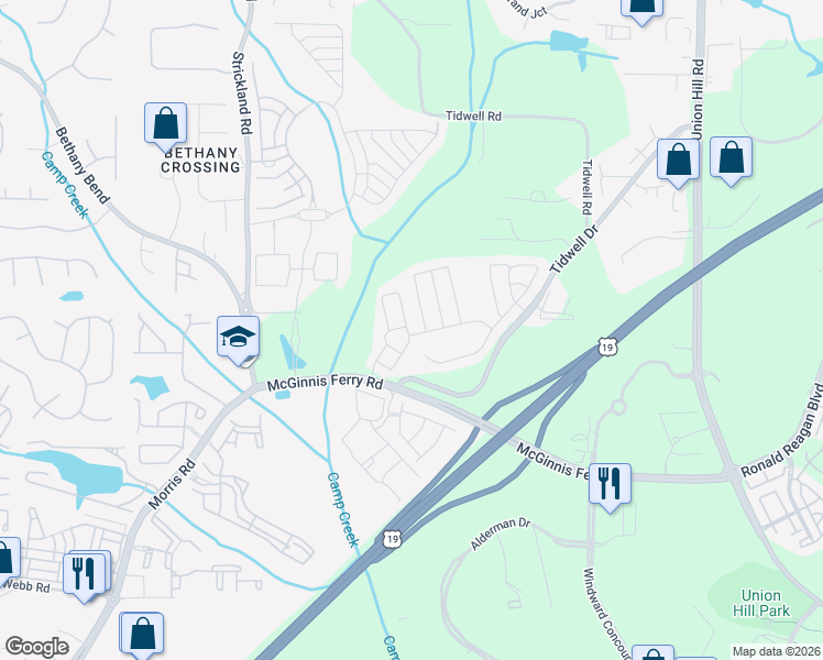 map of restaurants, bars, coffee shops, grocery stores, and more near 1116 Bendleton Trace in Alpharetta