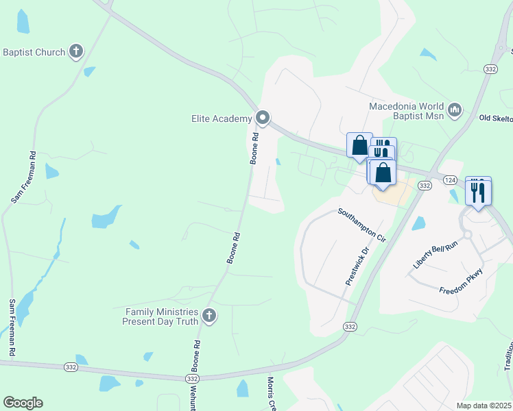 map of restaurants, bars, coffee shops, grocery stores, and more near 44 Creek View Court in Hoschton