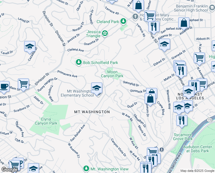 map of restaurants, bars, coffee shops, grocery stores, and more near 4034 San Rafael Avenue in Los Angeles