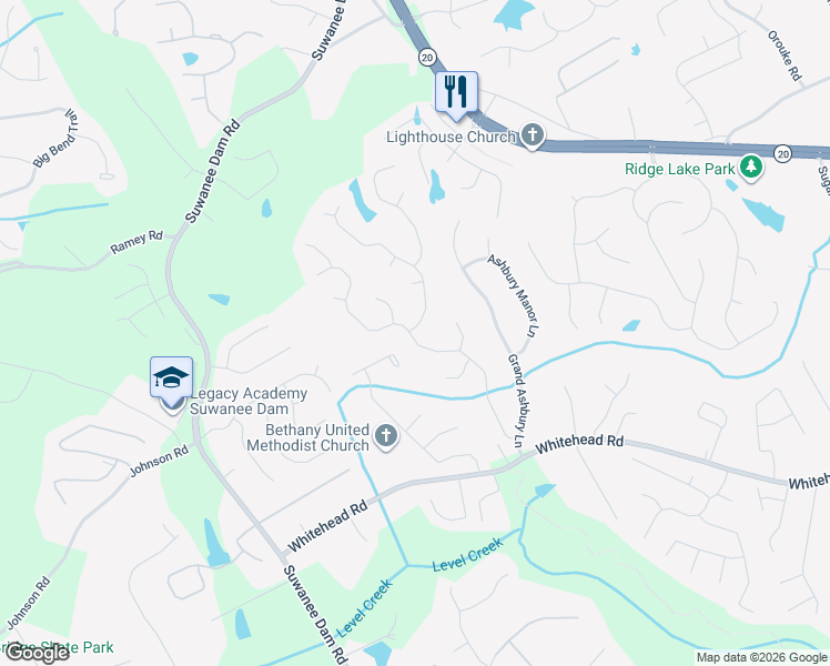 map of restaurants, bars, coffee shops, grocery stores, and more near 5620 Lenox Park Place in Sugar Hill