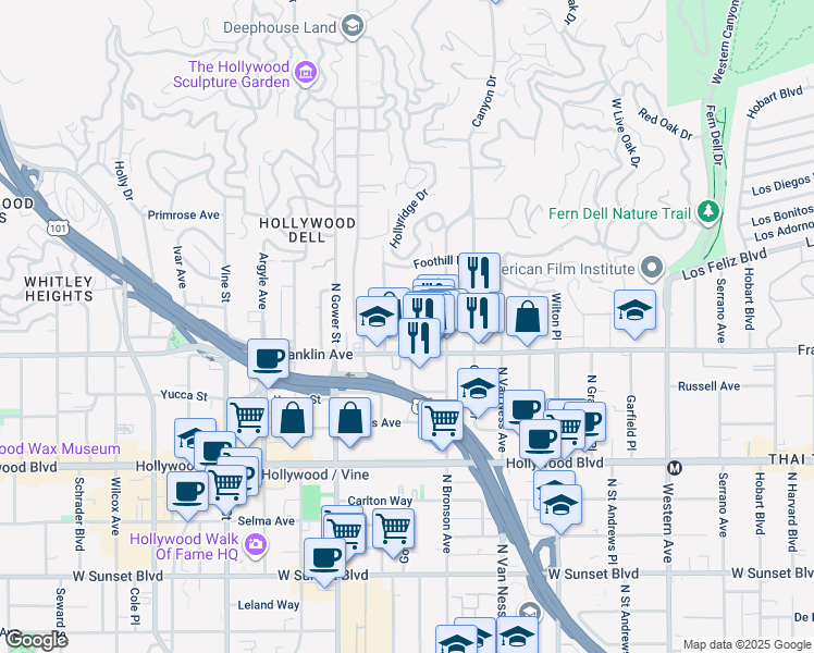 map of restaurants, bars, coffee shops, grocery stores, and more near 1929 Tamarind Avenue in Los Angeles