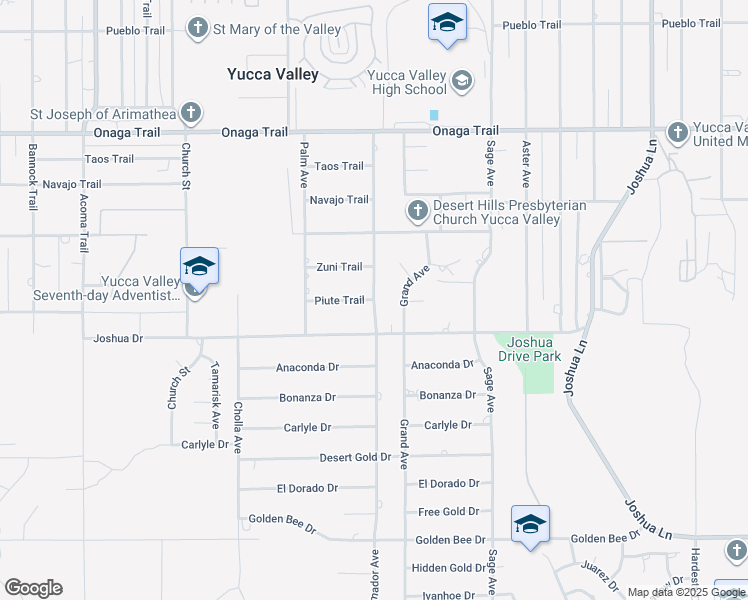 map of restaurants, bars, coffee shops, grocery stores, and more near Piute Trail in Yucca Valley