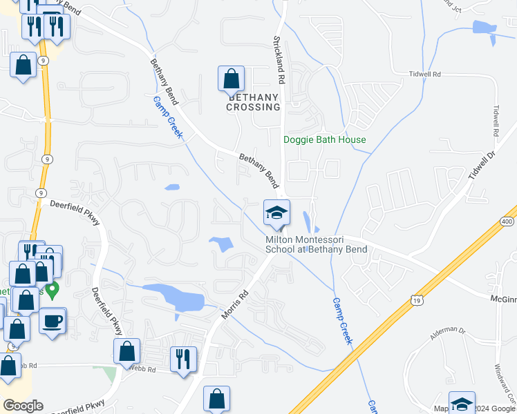 map of restaurants, bars, coffee shops, grocery stores, and more near 135 Peacock Way in Milton