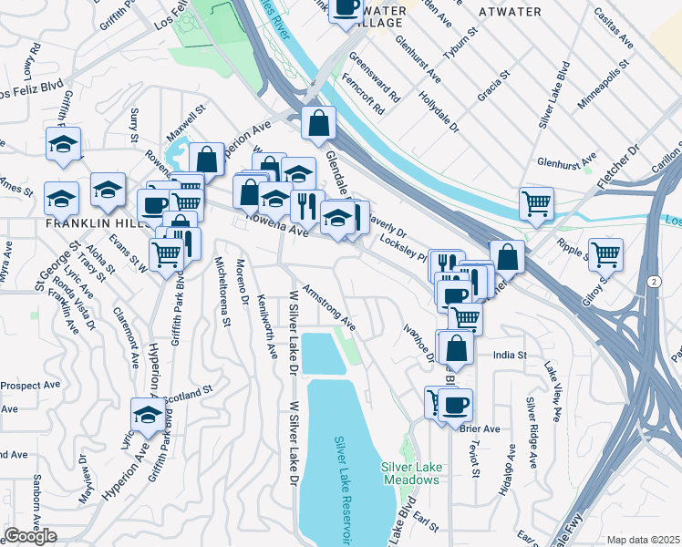 map of restaurants, bars, coffee shops, grocery stores, and more near 2709 Lakewood Avenue North in Los Angeles