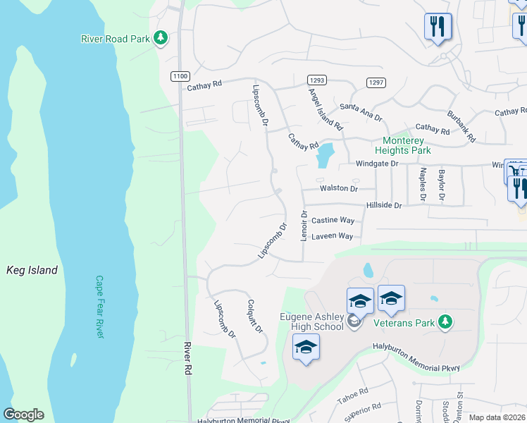 map of restaurants, bars, coffee shops, grocery stores, and more near 202 Hepworth Way in Wilmington