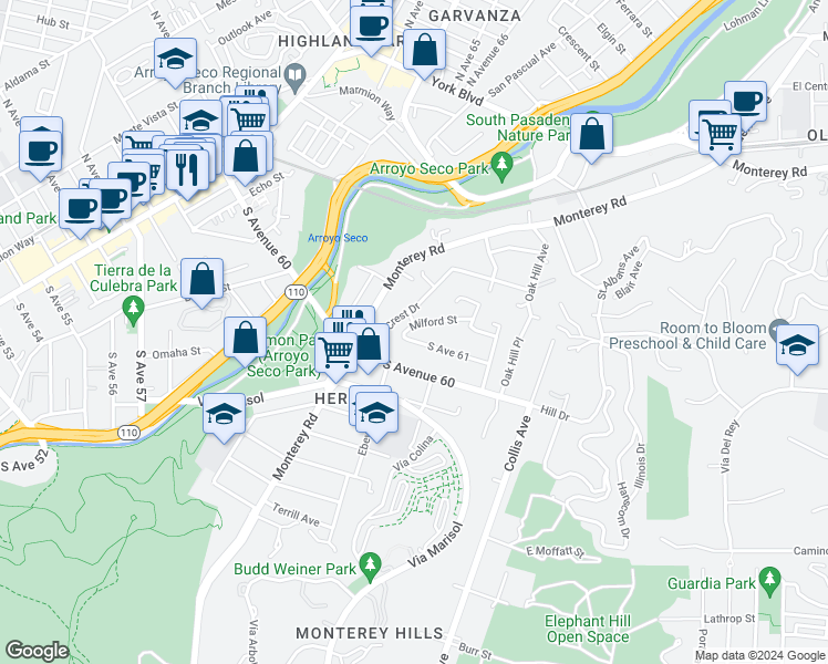 map of restaurants, bars, coffee shops, grocery stores, and more near 644 Milford Street in Los Angeles