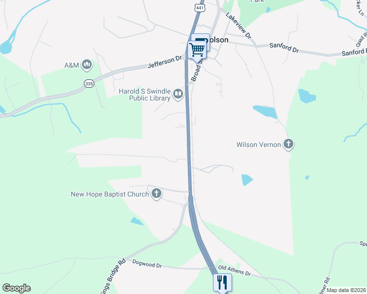 map of restaurants, bars, coffee shops, grocery stores, and more near 397 Pace Drive in Nicholson