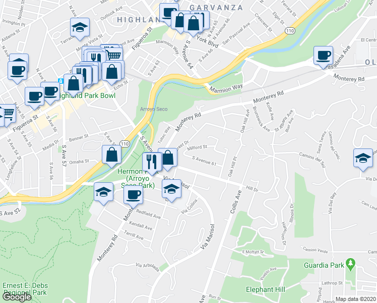 map of restaurants, bars, coffee shops, grocery stores, and more near 644 Milford Street in Los Angeles