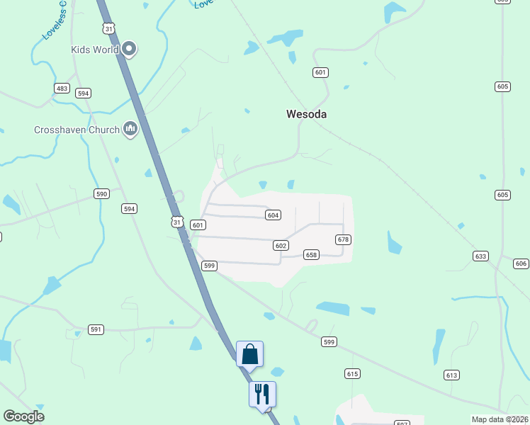map of restaurants, bars, coffee shops, grocery stores, and more near 210 County Road 604 in Hanceville