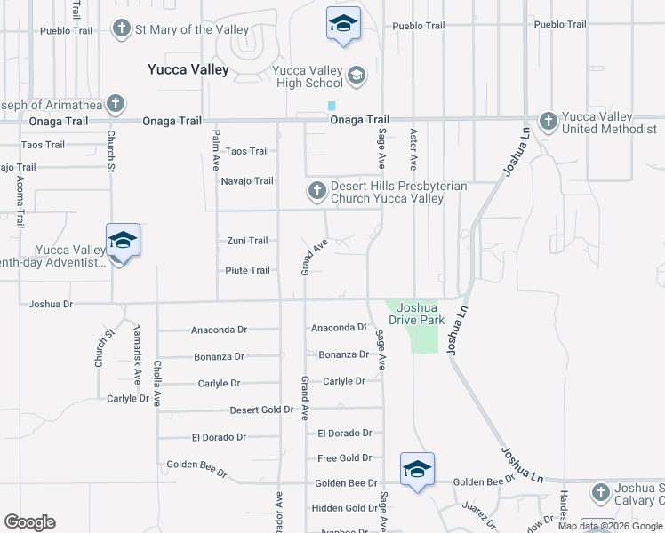 map of restaurants, bars, coffee shops, grocery stores, and more near 56776 Piute Trail in Yucca Valley