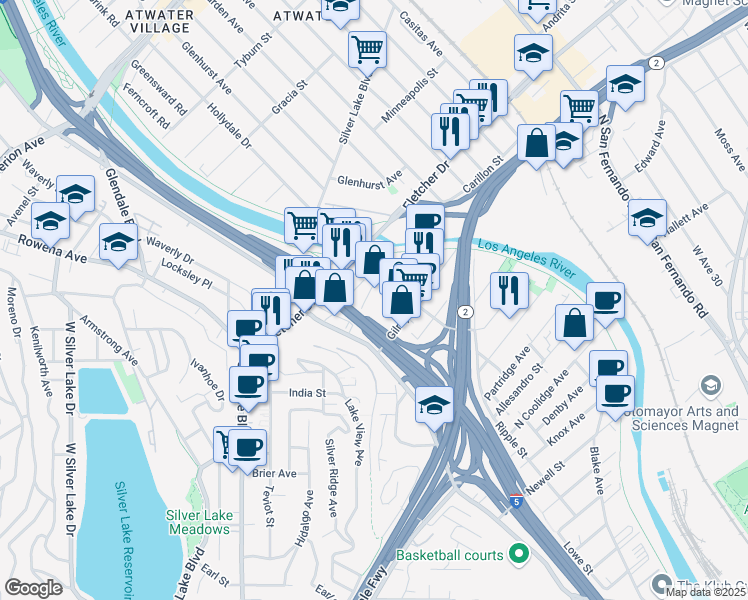 map of restaurants, bars, coffee shops, grocery stores, and more near 2769 Fruitdale Street in Los Angeles