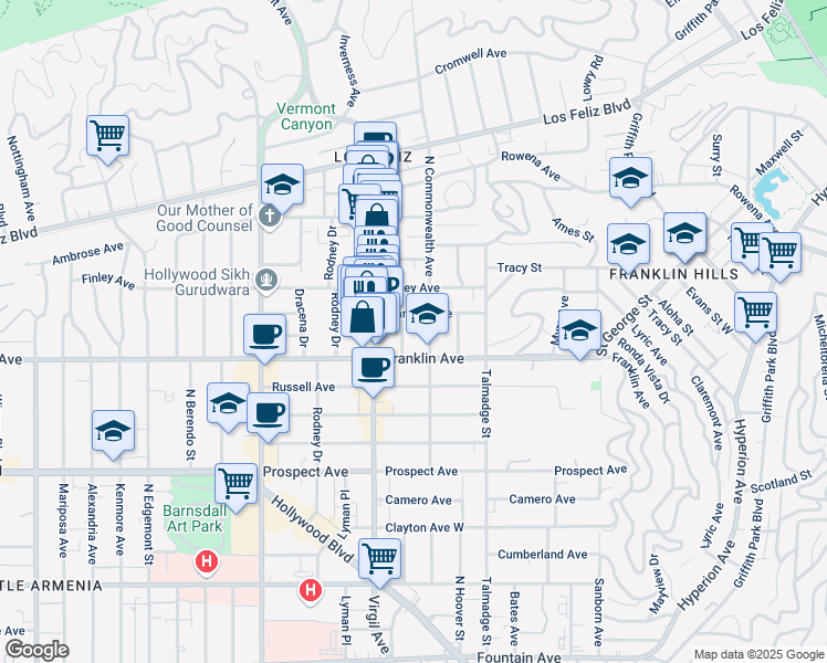 map of restaurants, bars, coffee shops, grocery stores, and more near in Los Angeles
