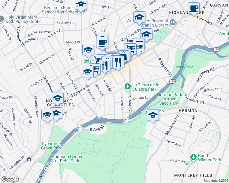 map of restaurants, bars, coffee shops, grocery stores, and more near 7 Media Drive in Los Angeles