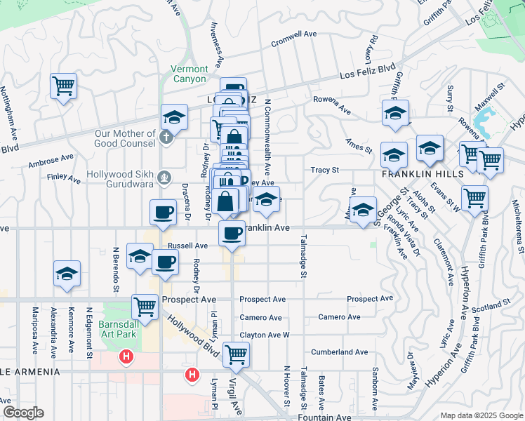 map of restaurants, bars, coffee shops, grocery stores, and more near in Los Angeles
