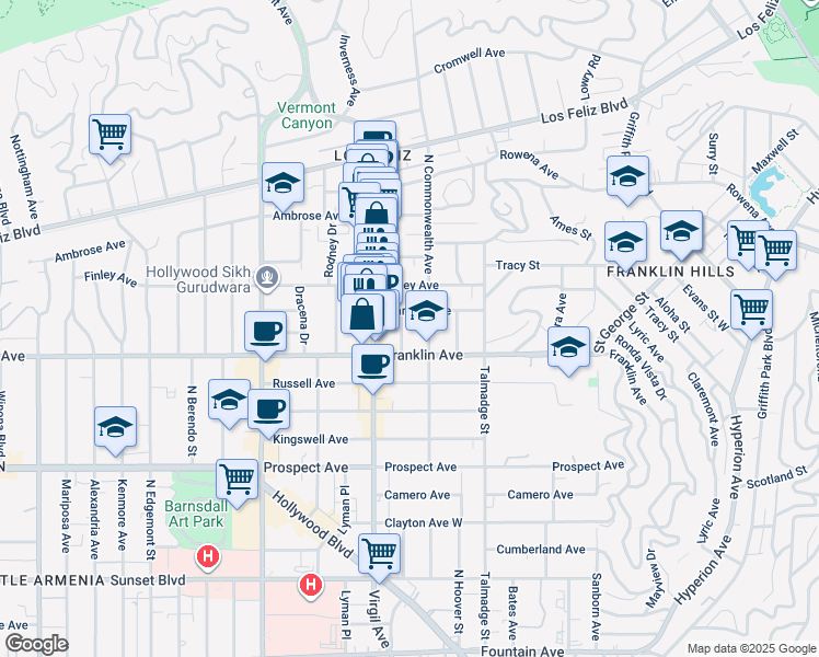 map of restaurants, bars, coffee shops, grocery stores, and more near in Los Angeles