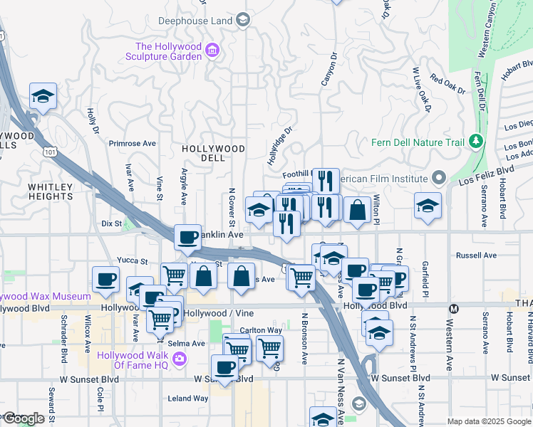 map of restaurants, bars, coffee shops, grocery stores, and more near in Los Angeles