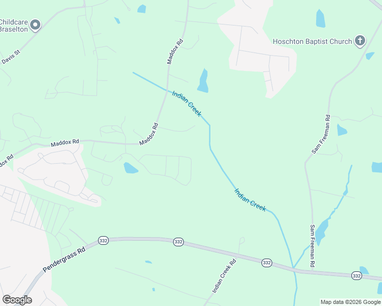 map of restaurants, bars, coffee shops, grocery stores, and more near 132 Indian Creek Lane in Hoschton