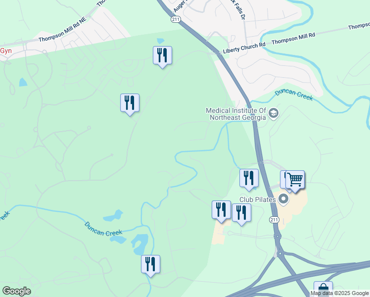 map of restaurants, bars, coffee shops, grocery stores, and more near 1971 Burgundy Drive in Braselton