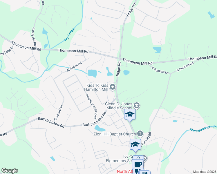 map of restaurants, bars, coffee shops, grocery stores, and more near 3779 Saddlemaker Drive in Buford