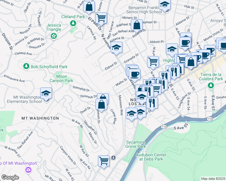 map of restaurants, bars, coffee shops, grocery stores, and more near 319 Shanley Avenue in Los Angeles