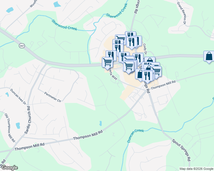 map of restaurants, bars, coffee shops, grocery stores, and more near 2680 White Rock Dr in Buford