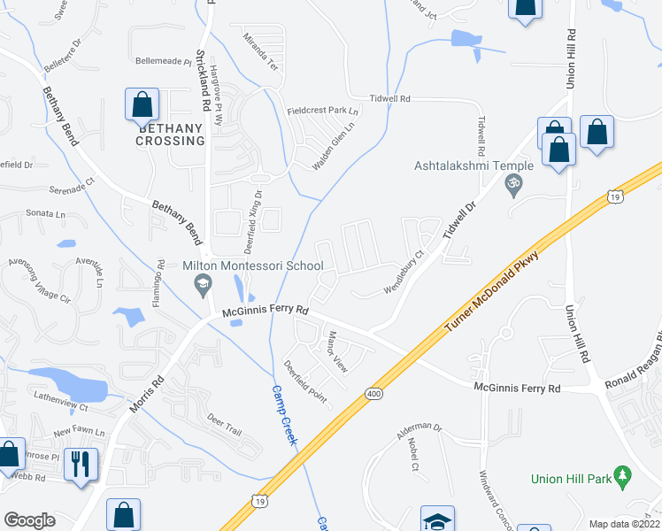 map of restaurants, bars, coffee shops, grocery stores, and more near 1311 Greychurch Way in Alpharetta