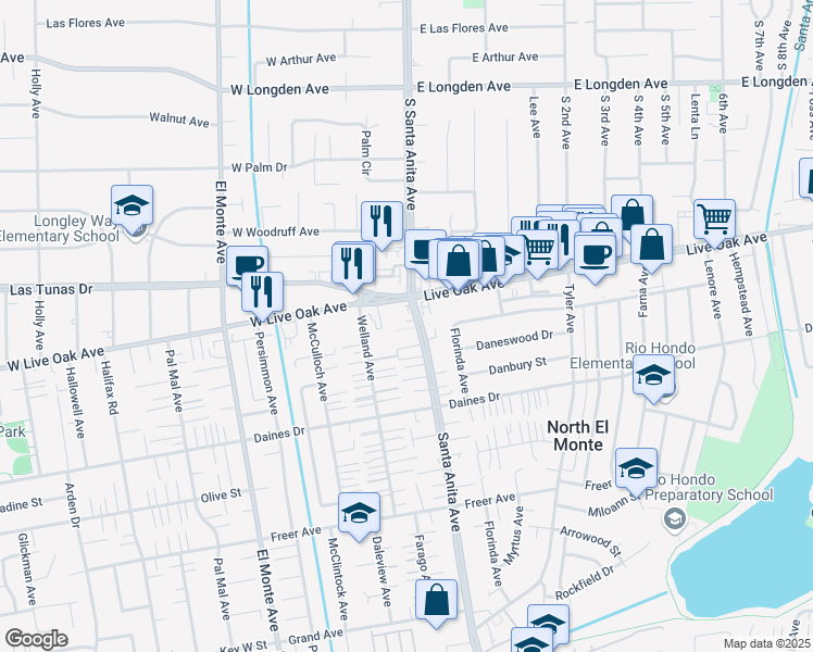 map of restaurants, bars, coffee shops, grocery stores, and more near 5633 Santa Anita Avenue in Temple City