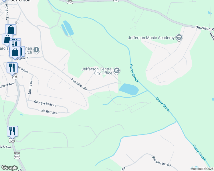 map of restaurants, bars, coffee shops, grocery stores, and more near 646 Peachtree Road in Jefferson