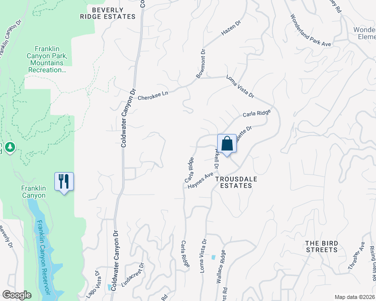 map of restaurants, bars, coffee shops, grocery stores, and more near 610 Arkell Drive in Beverly Hills