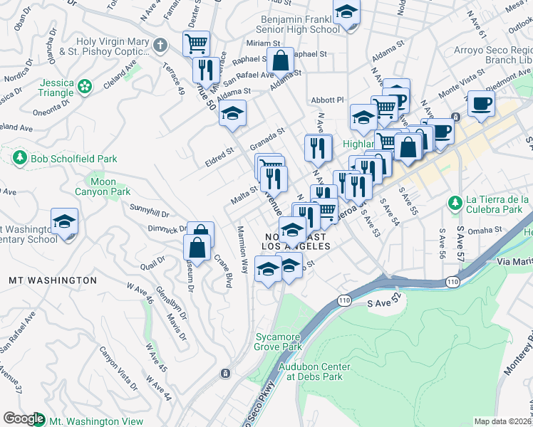 map of restaurants, bars, coffee shops, grocery stores, and more near 235 Joy Street in Los Angeles