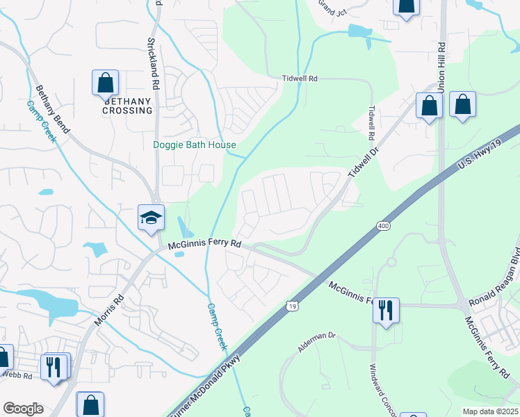 map of restaurants, bars, coffee shops, grocery stores, and more near 1306 Thornborough Drive in Alpharetta