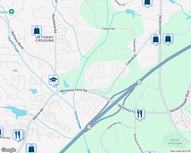 map of restaurants, bars, coffee shops, grocery stores, and more near 1061 Prestwyck Court in Alpharetta