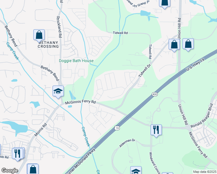 map of restaurants, bars, coffee shops, grocery stores, and more near 1081 Prestwyck Court in Alpharetta