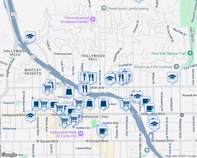 map of restaurants, bars, coffee shops, grocery stores, and more near 1940 Carmen Avenue in Los Angeles