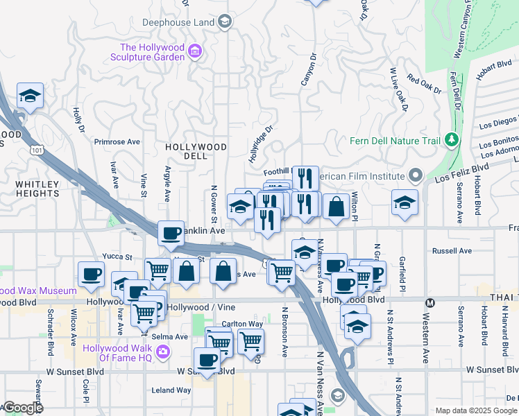 map of restaurants, bars, coffee shops, grocery stores, and more near in Los Angeles