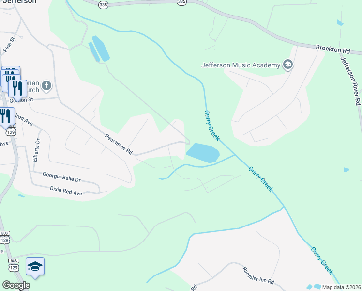map of restaurants, bars, coffee shops, grocery stores, and more near 775 Peachtree Road in Jefferson