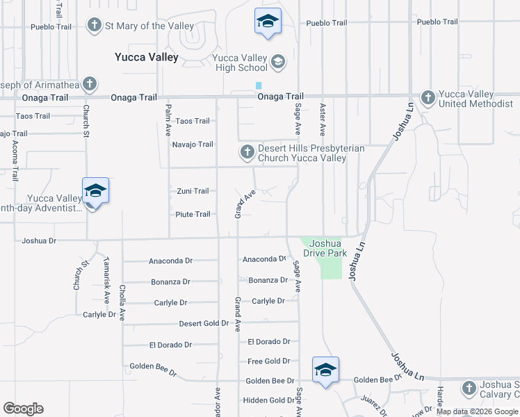 map of restaurants, bars, coffee shops, grocery stores, and more near 56776 Piute Trail in Yucca Valley