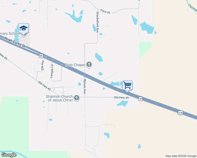 map of restaurants, bars, coffee shops, grocery stores, and more near 6556 Noah Curtis Street in Shannon