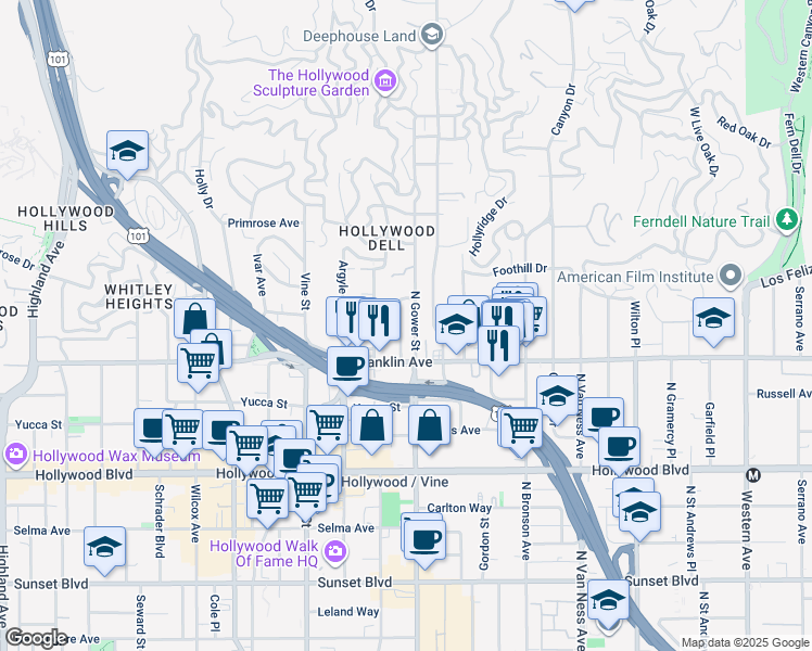 map of restaurants, bars, coffee shops, grocery stores, and more near 1940 Carmen Avenue in Los Angeles
