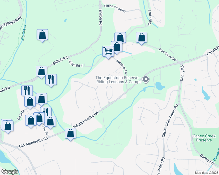 map of restaurants, bars, coffee shops, grocery stores, and more near 1020 Walters Circle in Alpharetta