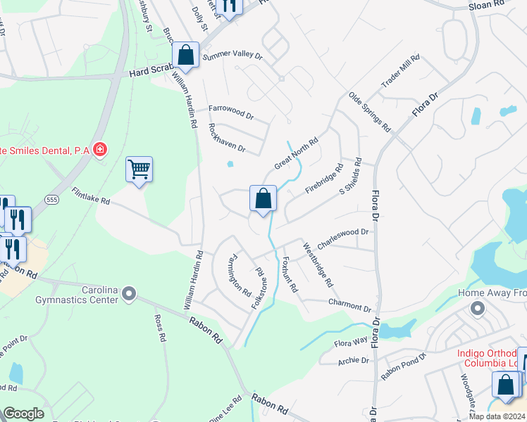 map of restaurants, bars, coffee shops, grocery stores, and more near 14 Calley Court in Columbia