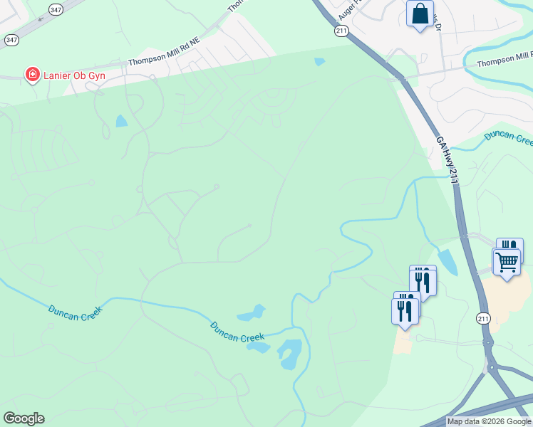 map of restaurants, bars, coffee shops, grocery stores, and more near 5720 Golf Club Drive in Braselton