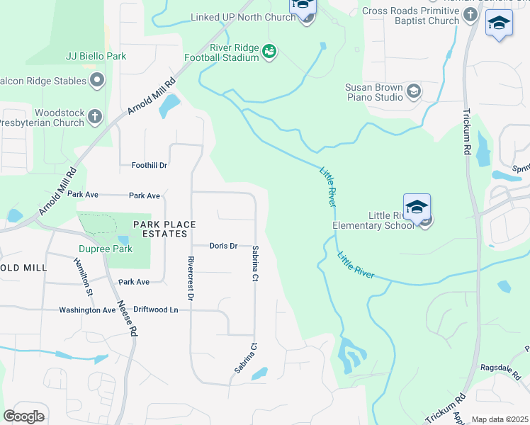 map of restaurants, bars, coffee shops, grocery stores, and more near 229 Sabrina Court in Woodstock